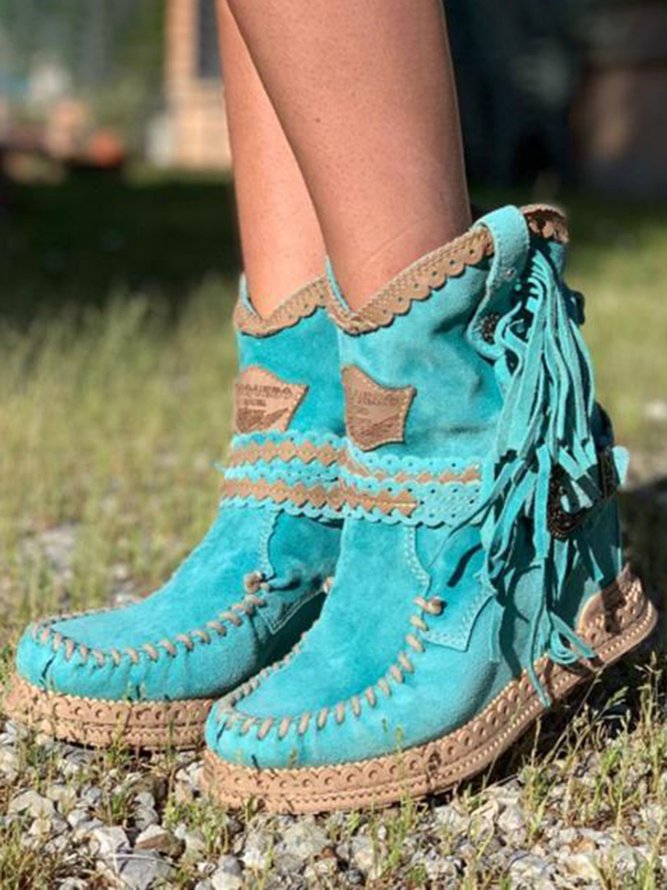 Dámské boho západní boty s třásněmi