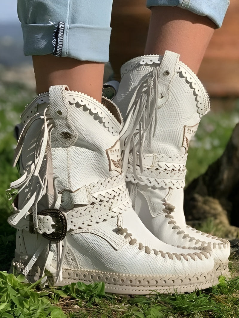 Dámské boho západní boty s třásněmi
