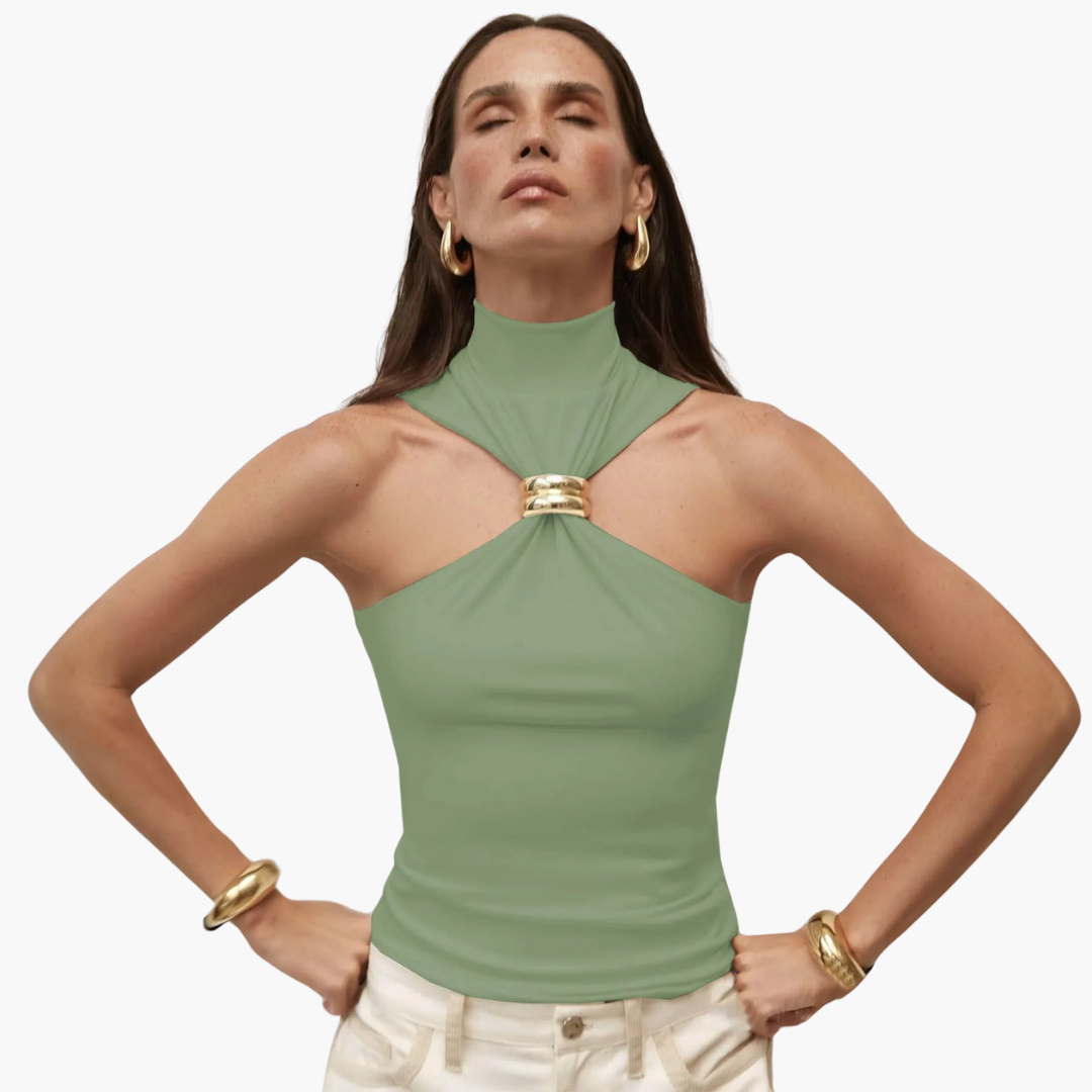 Haut à col halter pour femme | Haut chic à col haut avec détails dorés