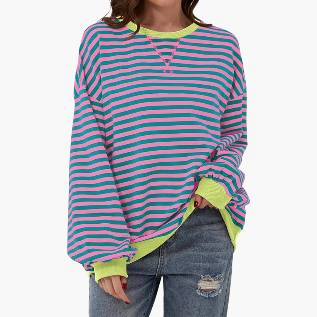 Dámská oversized pruhovaná mikina | Uvolněný dlouhý pulovr
