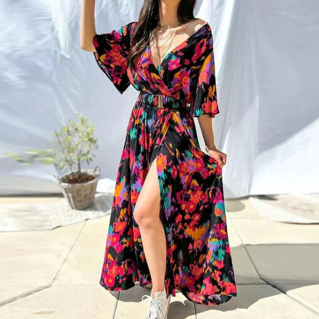 Mireille | Robe Style Bohème à Col V Pour Femmes