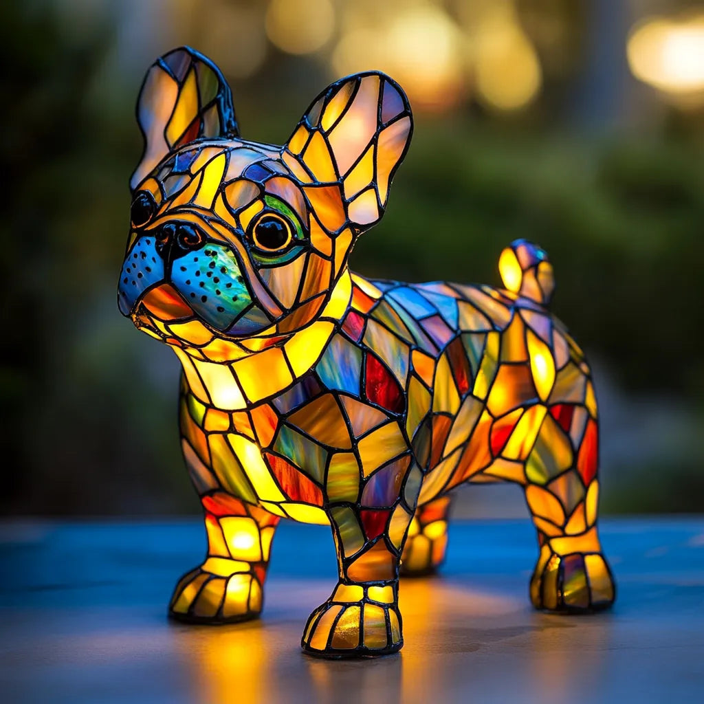Ruční barvená skleněná lampa pro psy | Světlo pro milovníky psů