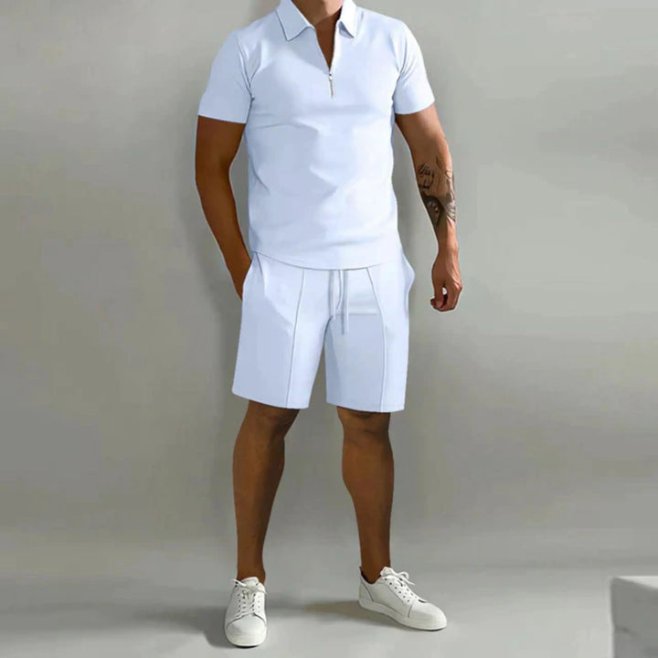 Herre Lynlås Polo og Shorts-Sæt | Letvægts Sommerkomfort