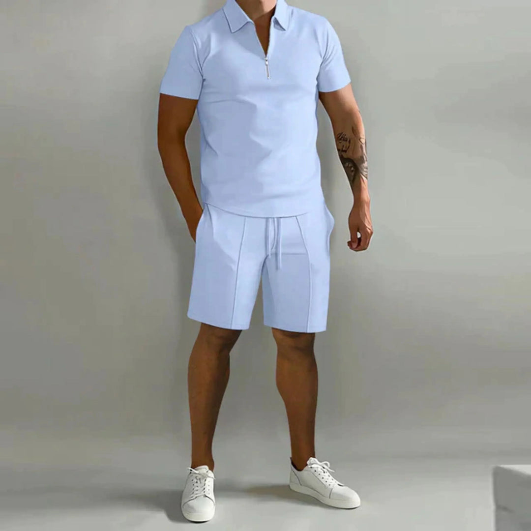 Herre Lynlås Polo og Shorts-Sæt | Letvægts Sommerkomfort