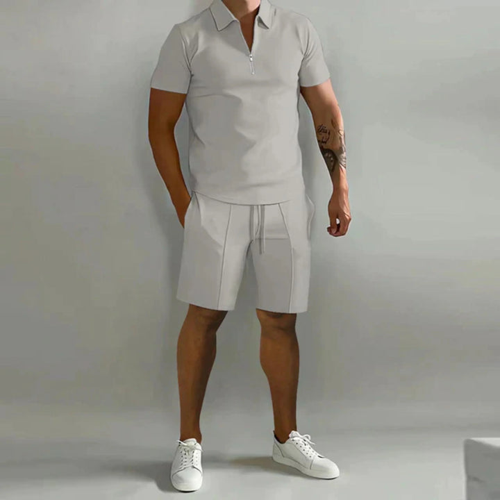 Herre Lynlås Polo og Shorts-Sæt | Letvægts Sommerkomfort