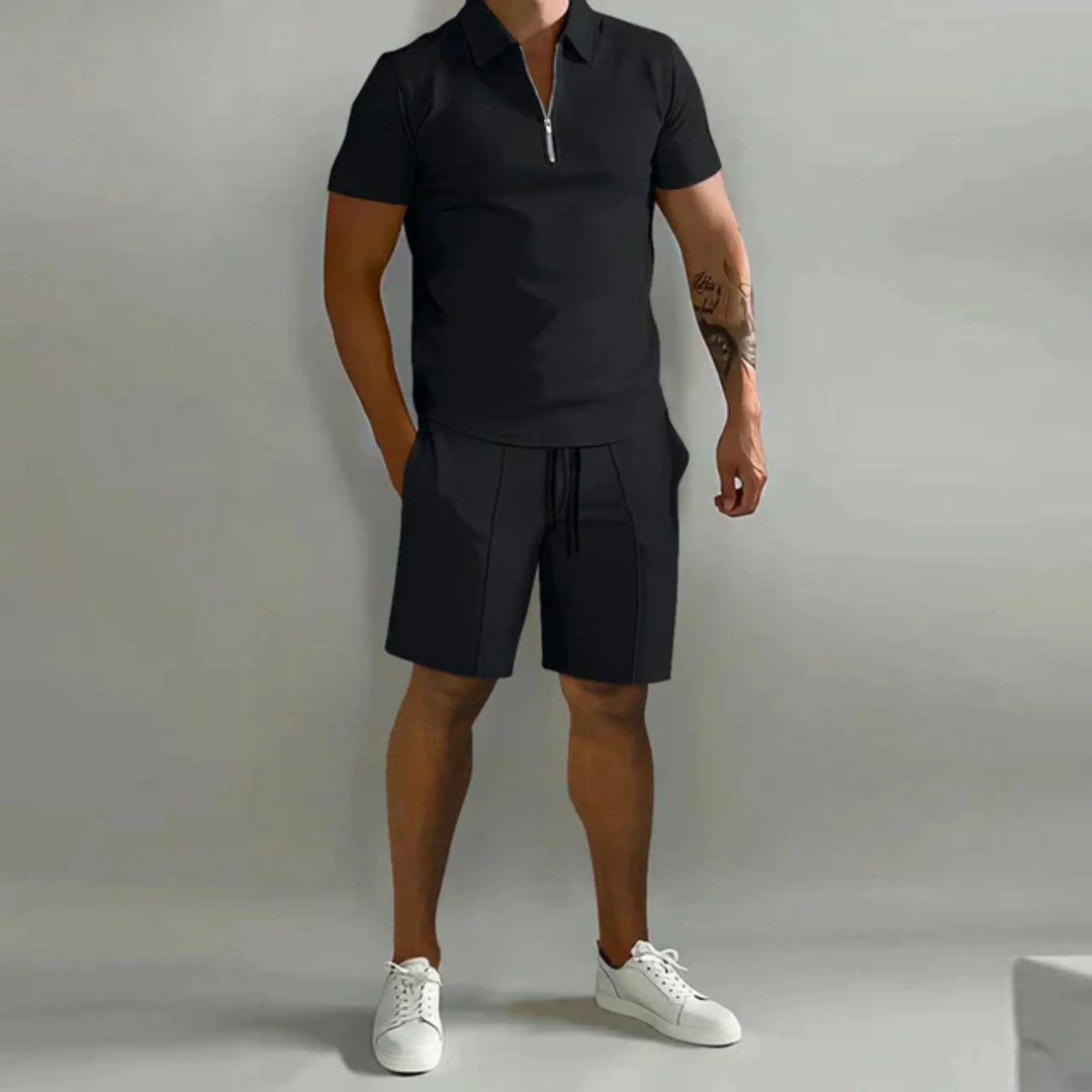 Herre Lynlås Polo og Shorts-Sæt | Letvægts Sommerkomfort