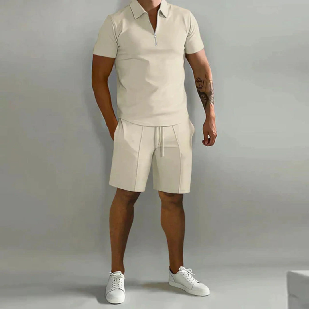 Herre Lynlås Polo og Shorts-Sæt | Letvægts Sommerkomfort