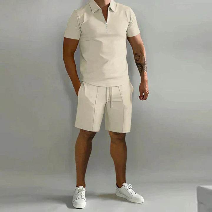 Herre Lynlås Polo og Shorts-Sæt | Letvægts Sommerkomfort