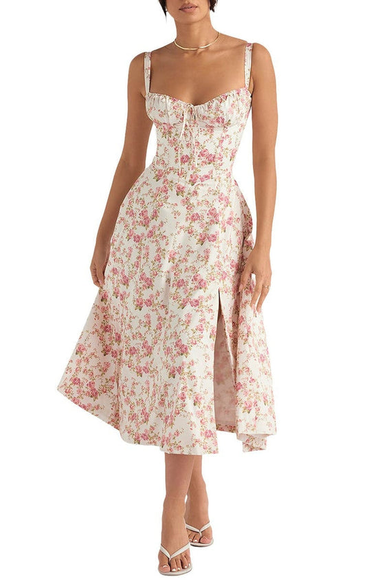 Robe bustier fleurie femme | Coupe cintrée à la taille