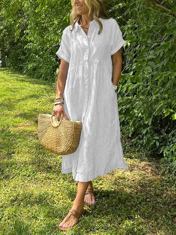 Robe chemise maxi rayée pour femme | Style col revers à boutons