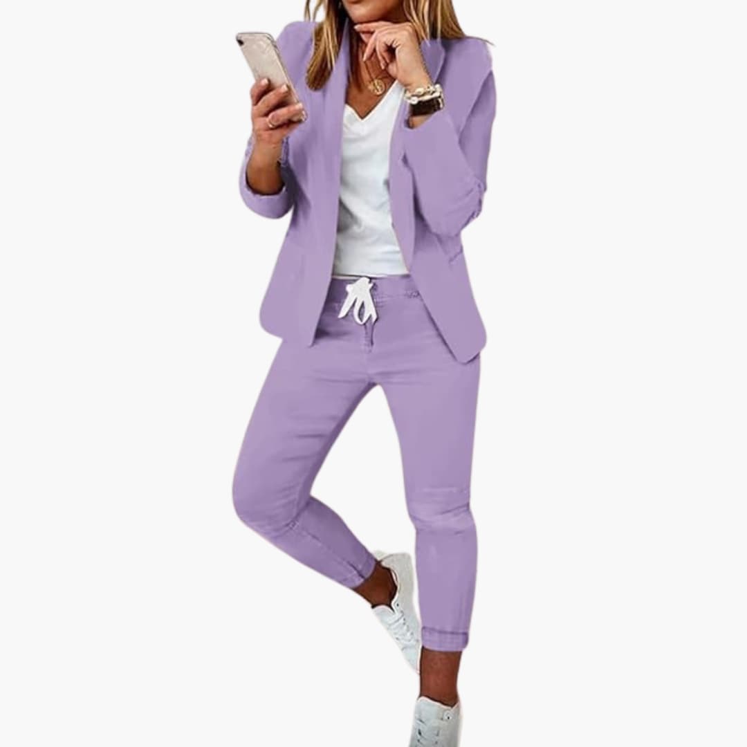 Dame Blazer Jogger Sæt | Afslappet Todelt Lounge-Dragt