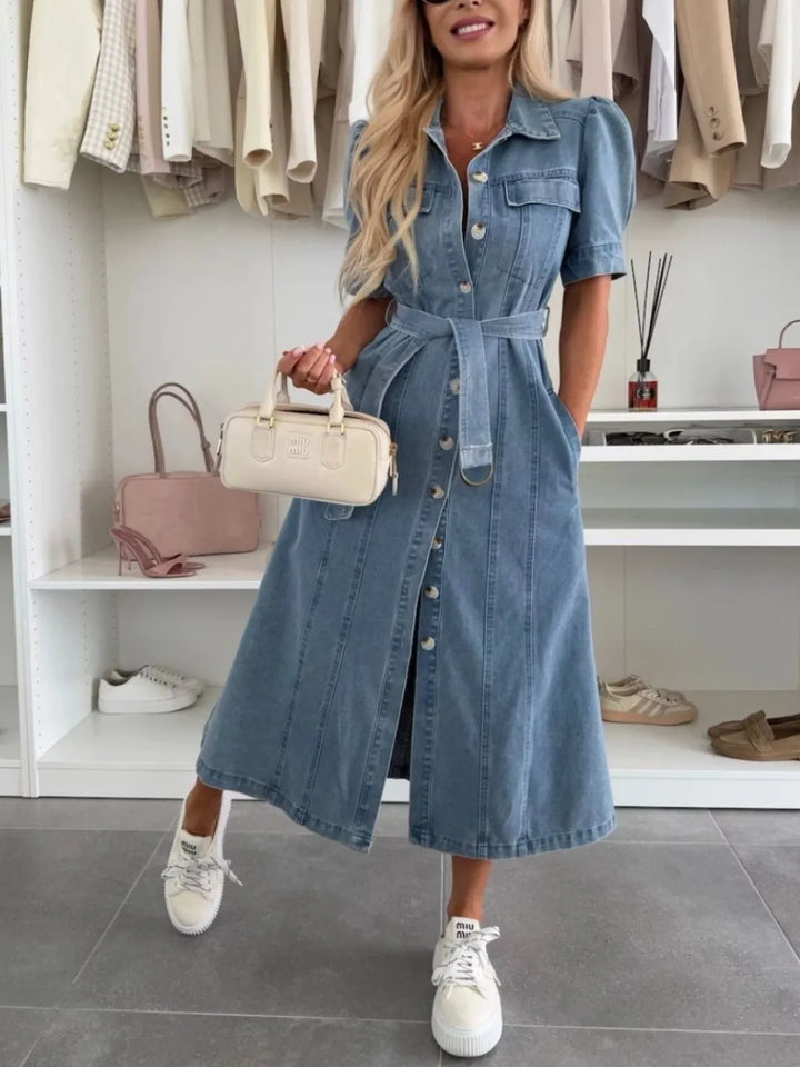 Robe maxi pour femme style denim à boutons | Coupe décontractée chic quotidienne