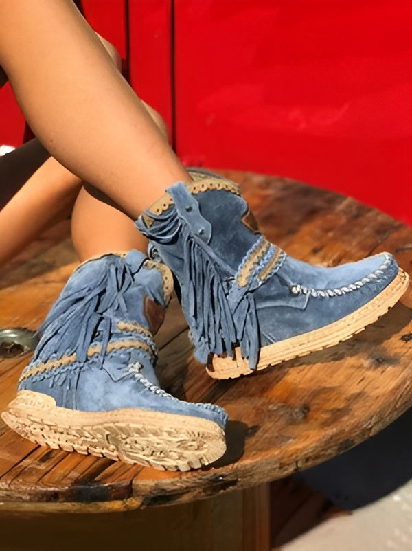Dámské boho západní boty s třásněmi