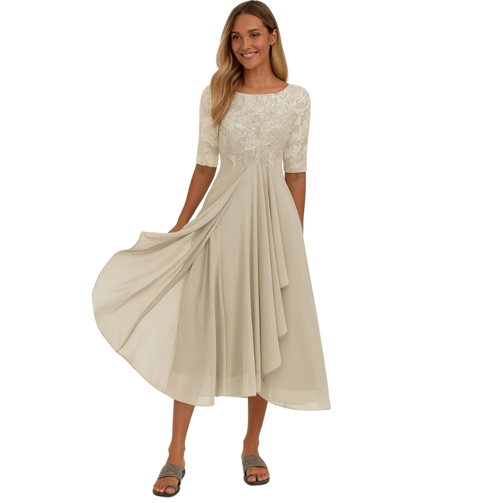 Robe midi en chiffon style blond pour femme | Vêtements de cérémonie