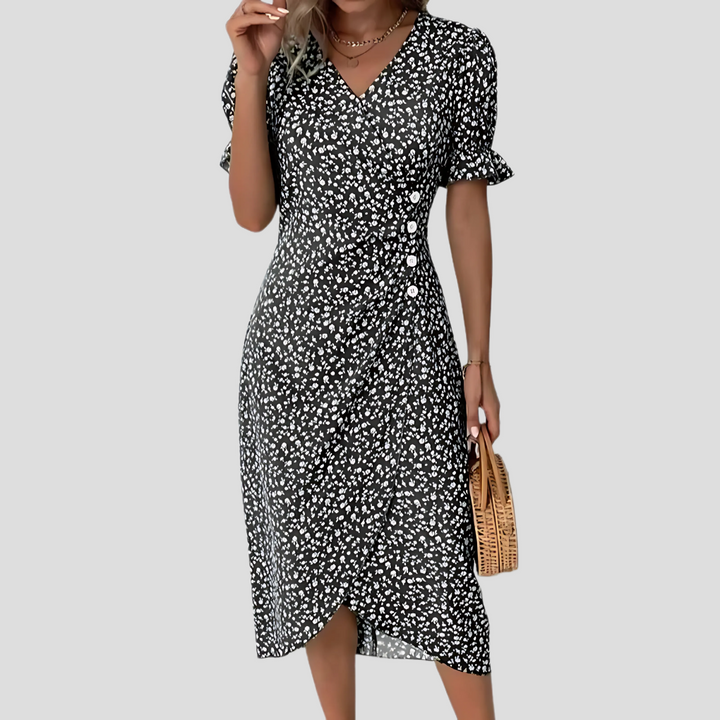 Robe midi Dame Blomster | Imprimé estival élégant