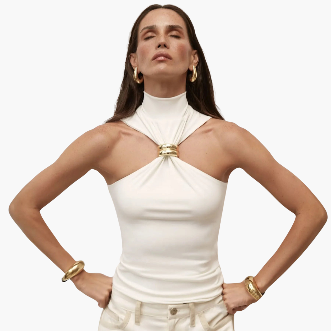 Haut à col halter pour femme | Haut chic à col haut avec détails dorés