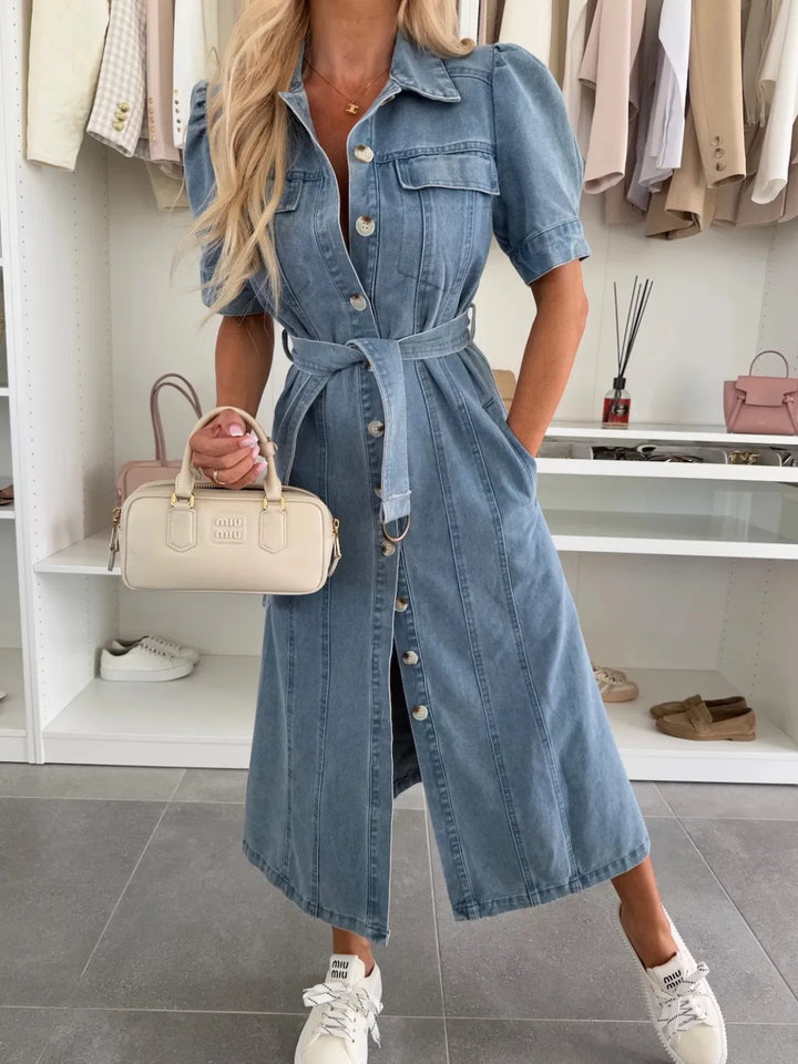 Robe maxi pour femme style denim à boutons | Coupe décontractée chic quotidienne