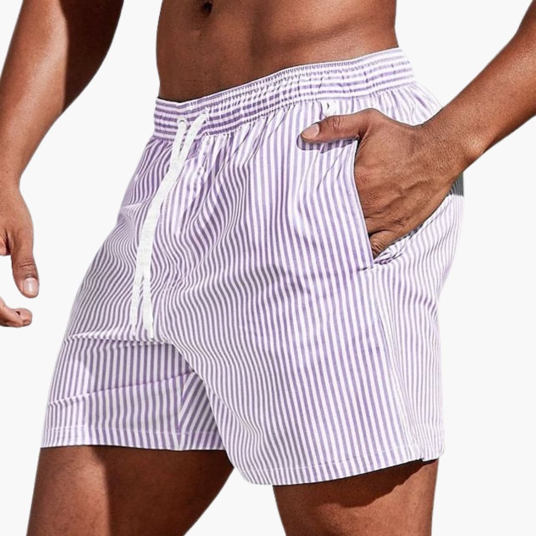 Shorts de bain rayés pour homme | Shorts de bain à taille élastique