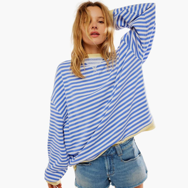 Dámská oversized pruhovaná mikina | Uvolněný dlouhý pulovr