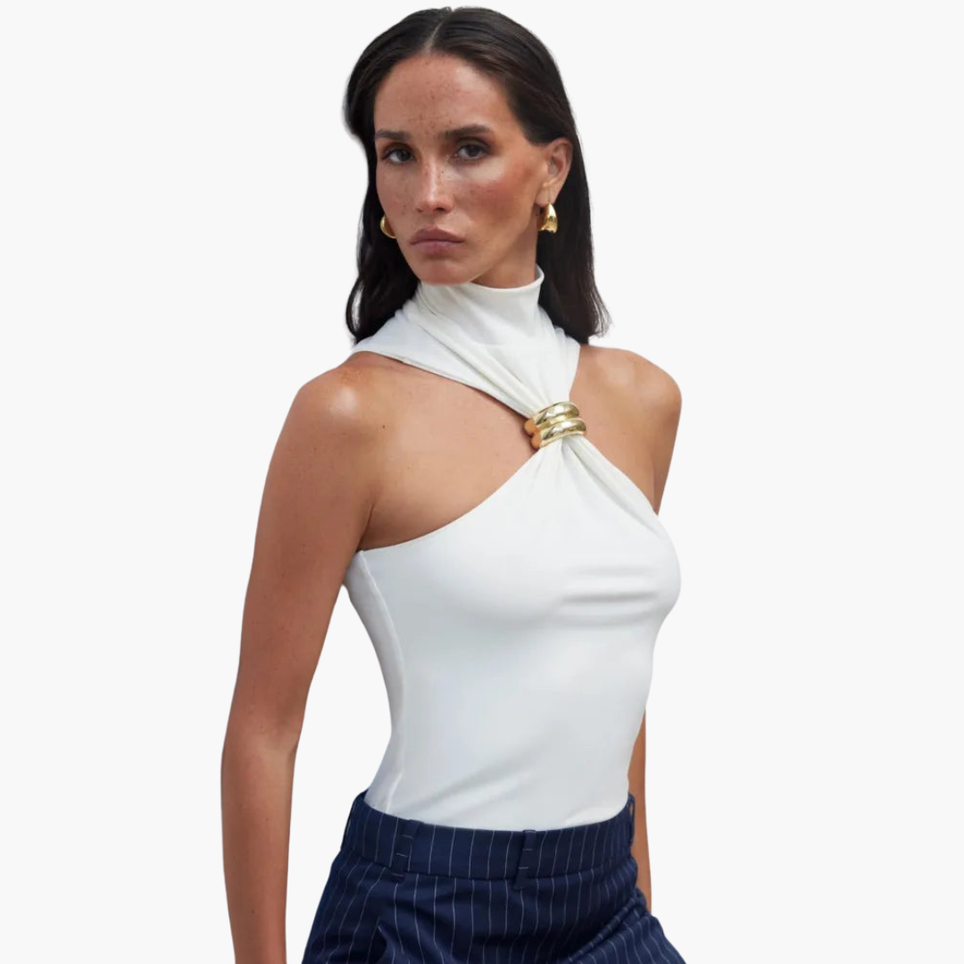 Haut à col halter pour femme | Haut chic à col haut avec détails dorés