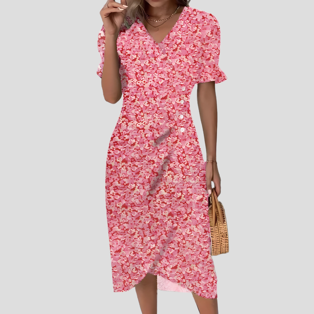 Robe midi Dame Blomster | Imprimé estival élégant