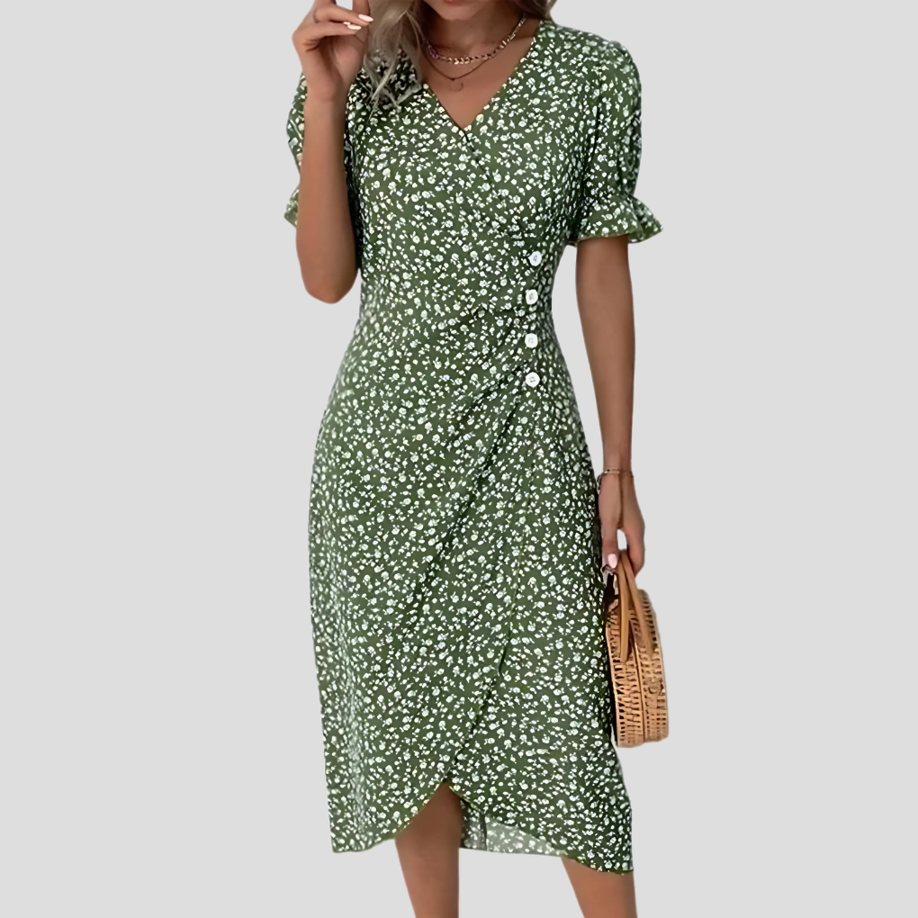 Robe midi Dame Blomster | Imprimé estival élégant
