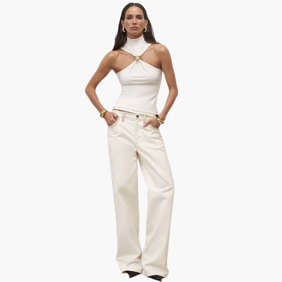 Haut à col halter pour femme | Haut chic à col haut avec détails dorés