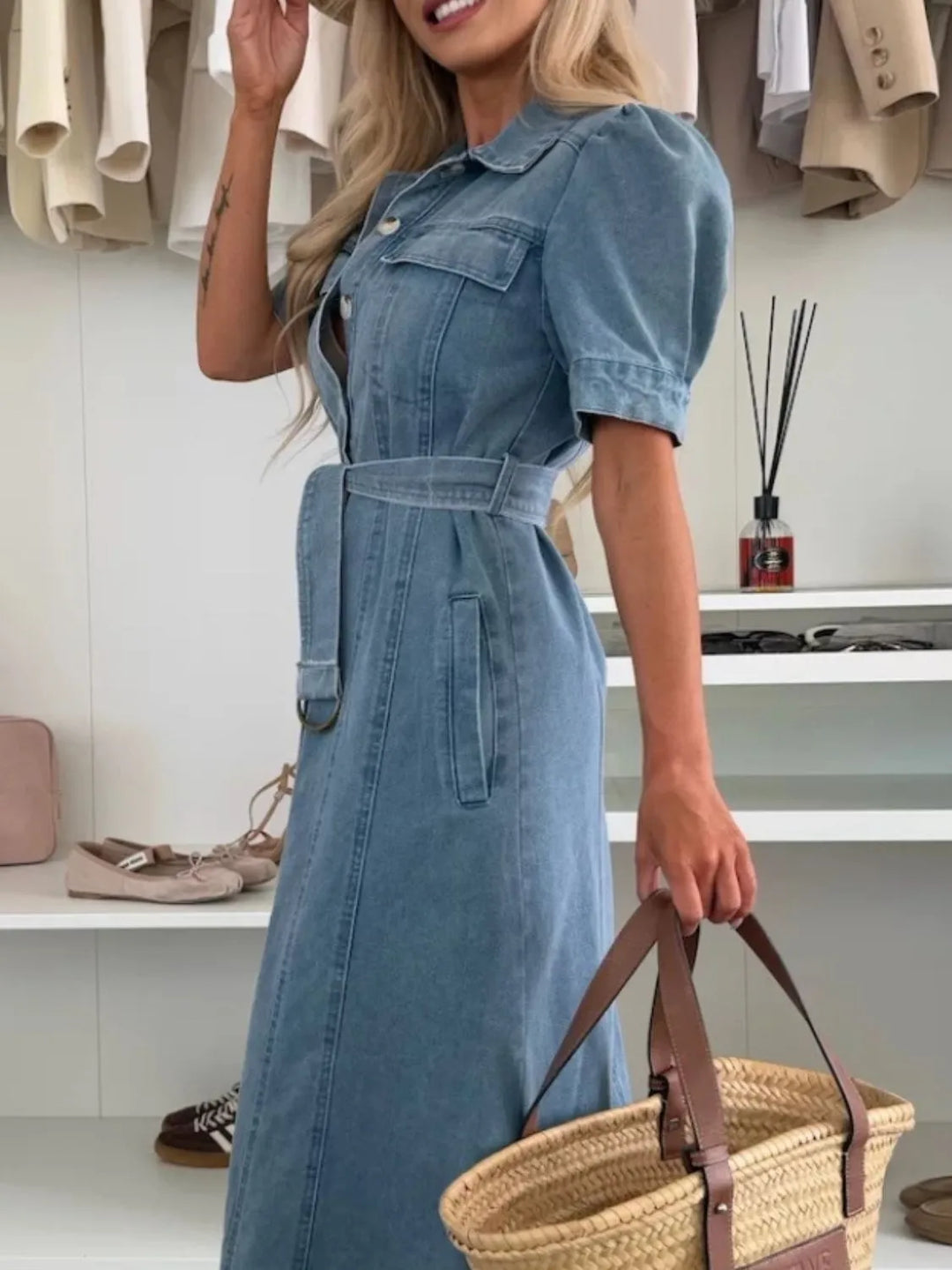 Robe maxi pour femme style denim à boutons | Coupe décontractée chic quotidienne