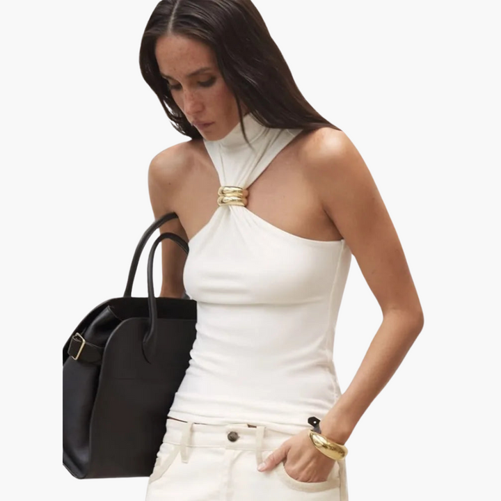 Haut à col halter pour femme | Haut chic à col haut avec détails dorés