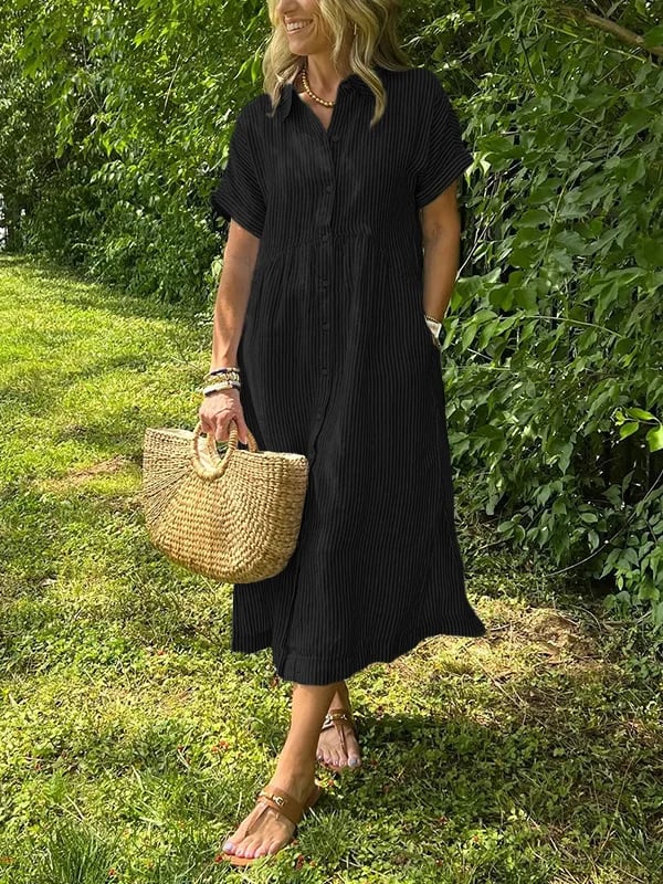 Robe chemise maxi rayée pour femme | Style col revers à boutons