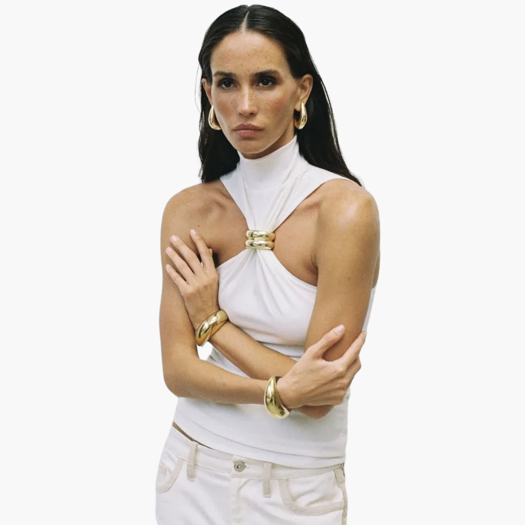 Haut à col halter pour femme | Haut chic à col haut avec détails dorés