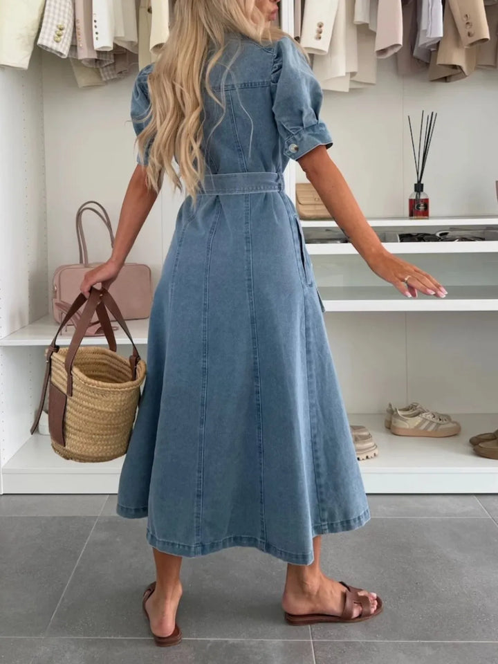 Robe maxi pour femme style denim à boutons | Coupe décontractée chic quotidienne