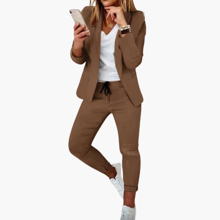 Dame Blazer Jogger Sæt | Afslappet Todelt Lounge-Dragt