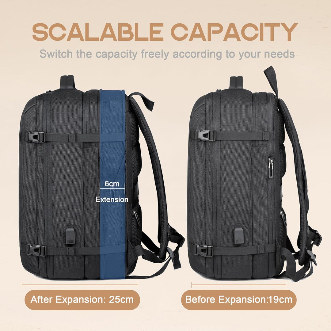 Sac à Dos de Voyage Étanche Extensible 40L | Port USB et Compartiment pour Ordinateur Portable 17"