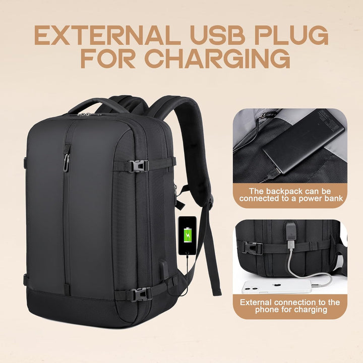 Sac à Dos de Voyage Étanche Extensible 40L | Port USB et Compartiment pour Ordinateur Portable 17"