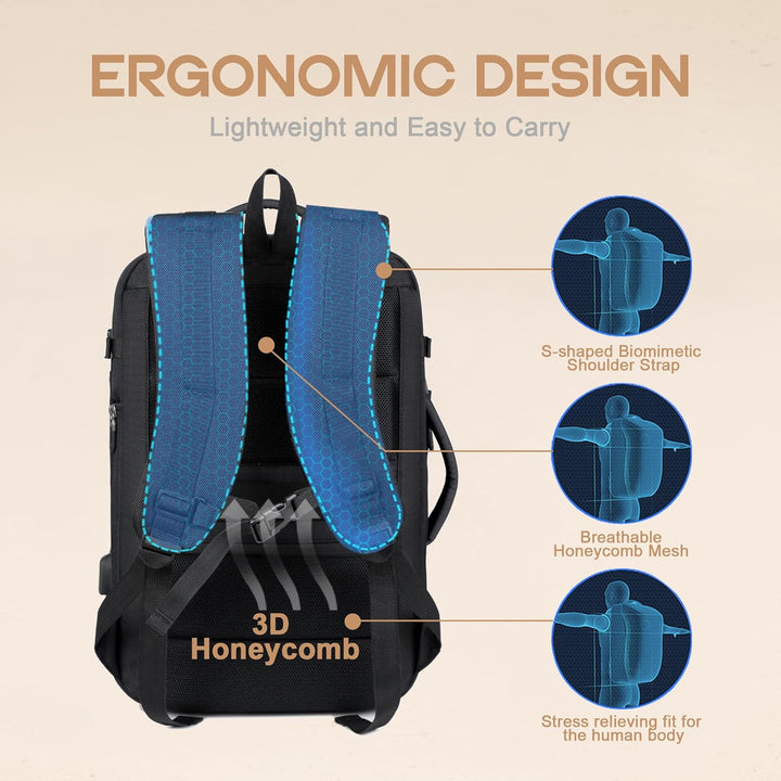 Sac à Dos de Voyage Étanche Extensible 40L | Port USB et Compartiment pour Ordinateur Portable 17"