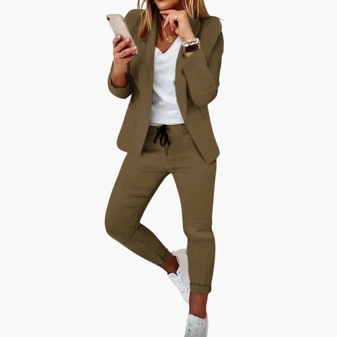Dame Blazer Jogger Sæt | Afslappet Todelt Lounge-Dragt