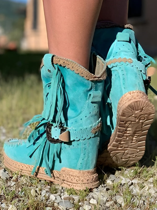 Dámské boho západní boty s třásněmi