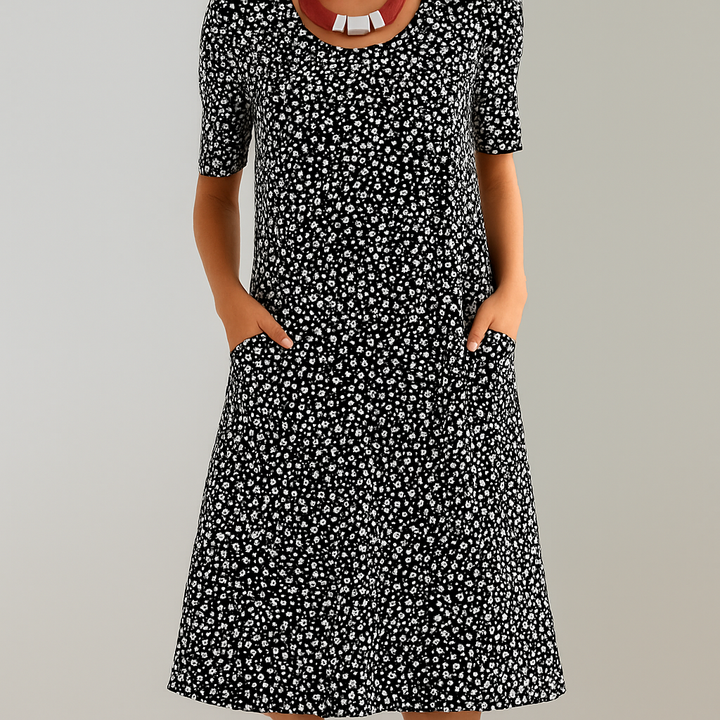 Robe midi fleurie taille haute pour femme | Avec poches