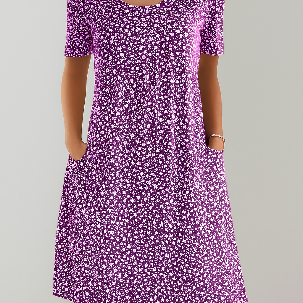 Robe midi fleurie taille haute pour femme | Avec poches