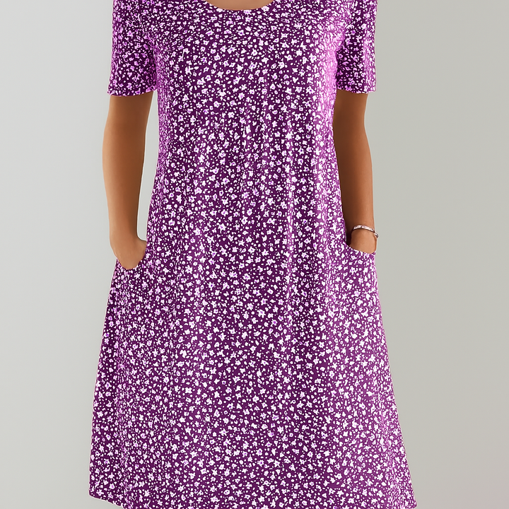 Robe midi fleurie taille haute pour femme | Avec poches