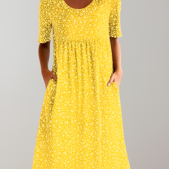 Robe midi fleurie taille haute pour femme | Avec poches