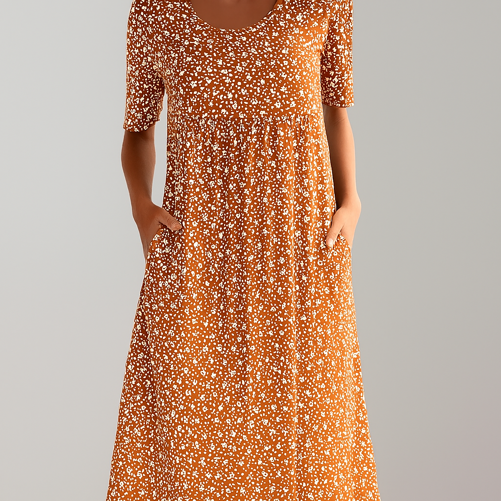 Robe midi fleurie taille haute pour femme | Avec poches