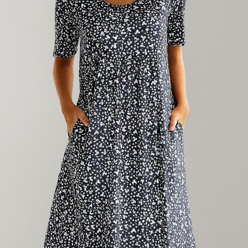 Robe midi fleurie taille haute pour femme | Avec poches