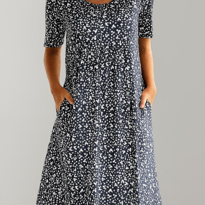 Robe midi fleurie taille haute pour femme | Avec poches