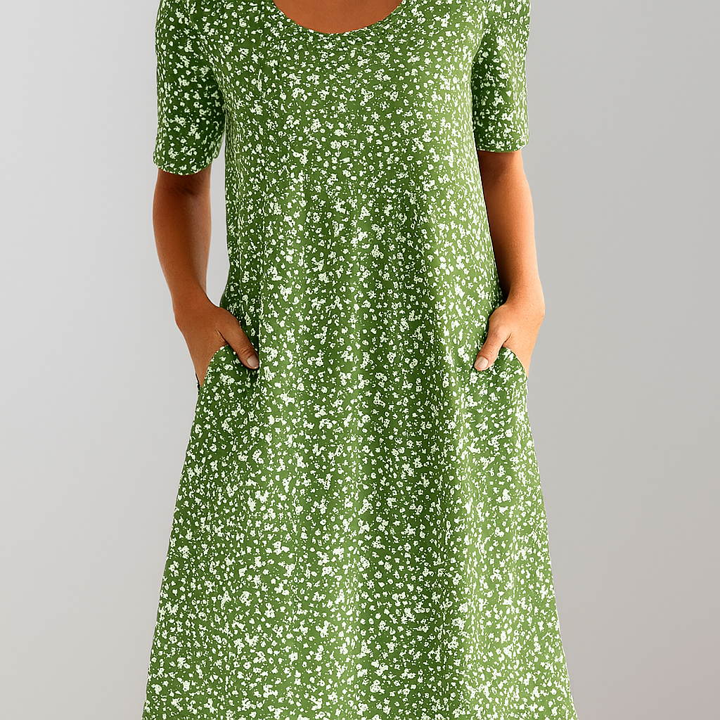 Robe midi fleurie taille haute pour femme | Avec poches