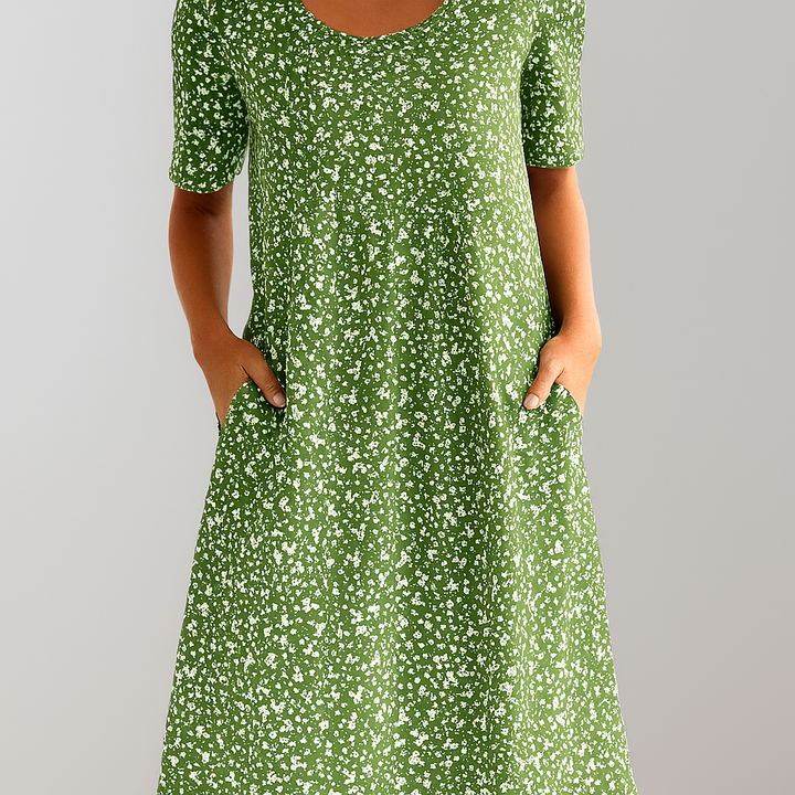 Robe midi fleurie taille haute pour femme | Avec poches