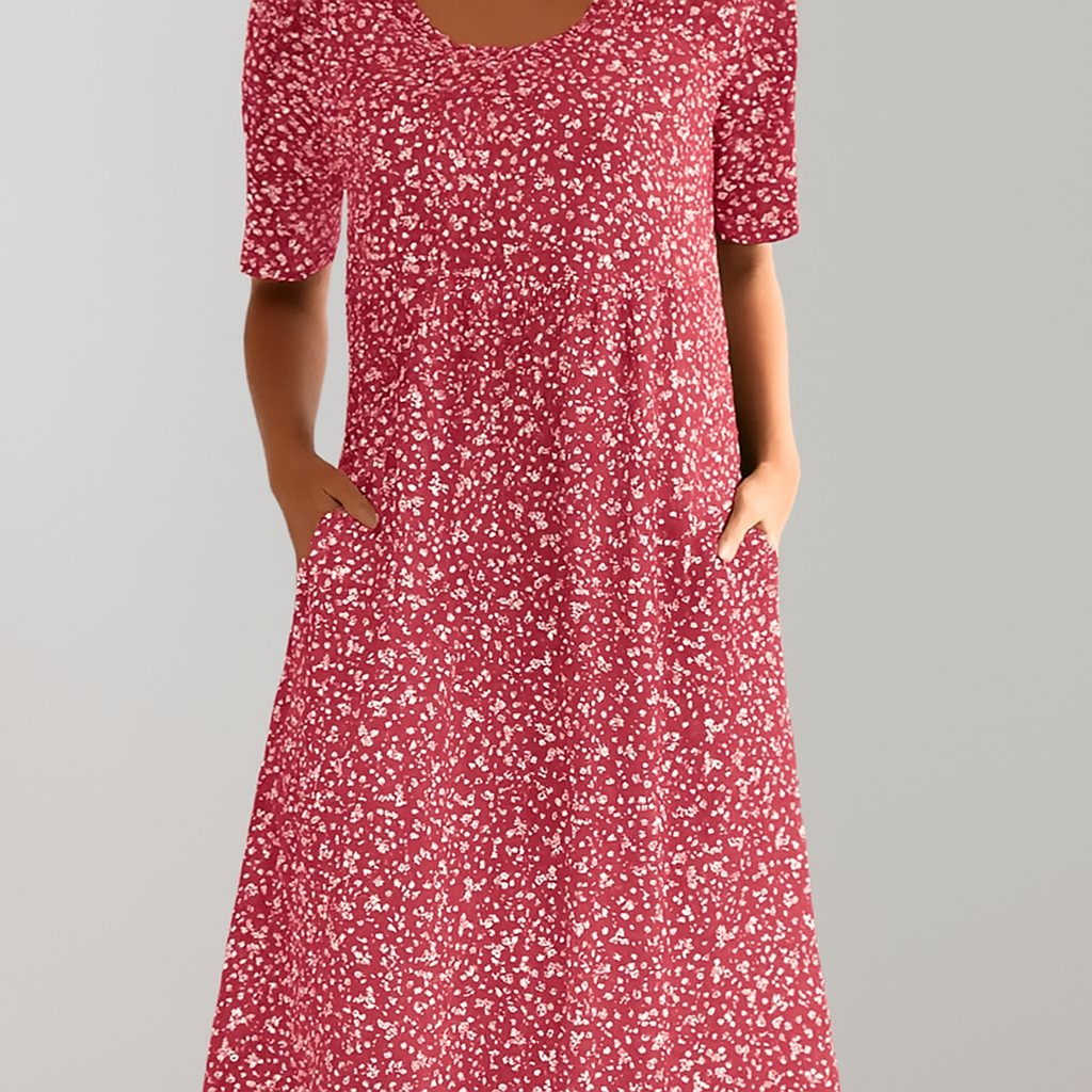 Robe midi fleurie taille haute pour femme | Avec poches