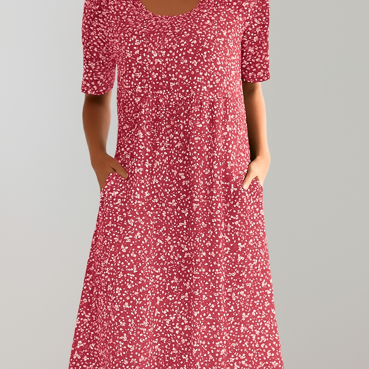Robe midi fleurie taille haute pour femme | Avec poches