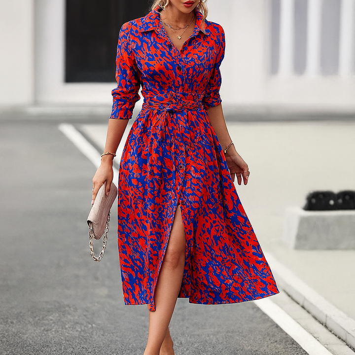 Robe chemise imprimée à coupe trapèze pour femme | Fente avant